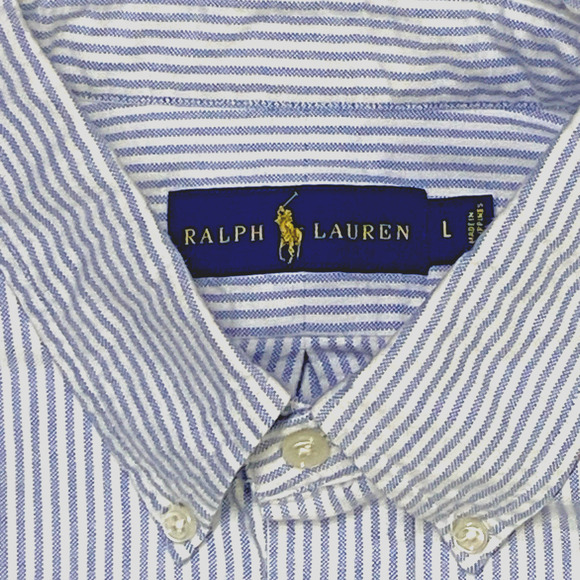 Polo Ralph Lauren Men Large Oxford Cloth Light Blue Striped LS Button-Down Shirt - Picture 1 of 6
